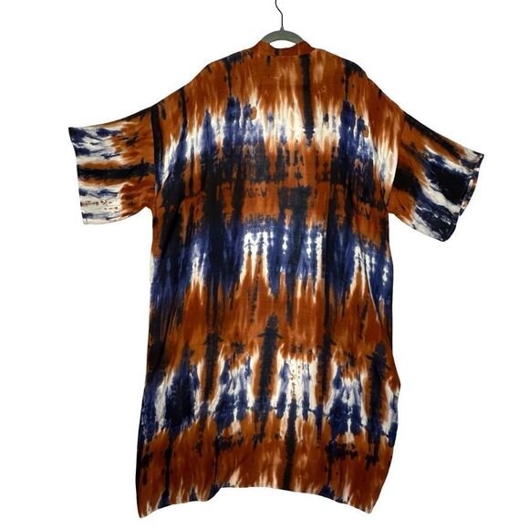 NWT EVEREVE Ronan Bindya Tie-dye Kimono One Size Fits Most Rust White Blue - Picture 4 of 14